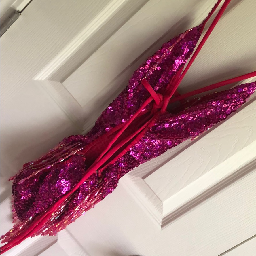 Pink Sequin Fringe V-Neck Women's Top — image 6 of 6